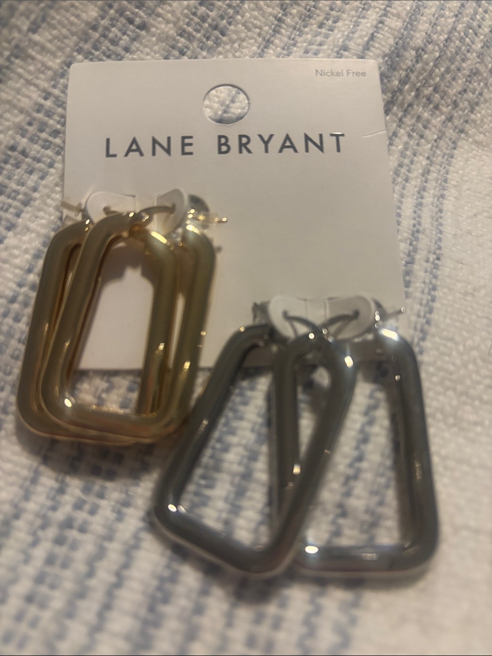 Lane Bryant Two pairs new $27 Gold and Silver Rectangular Hoop Earrings